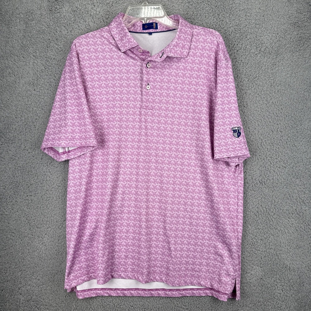 Stitch Golf Polo Shirt Mens Large Performance Pink Palms S/S Casual Logo